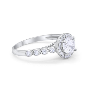 Vintage Style Wedding Ring Round Simulated CZ 925 Sterling Silver